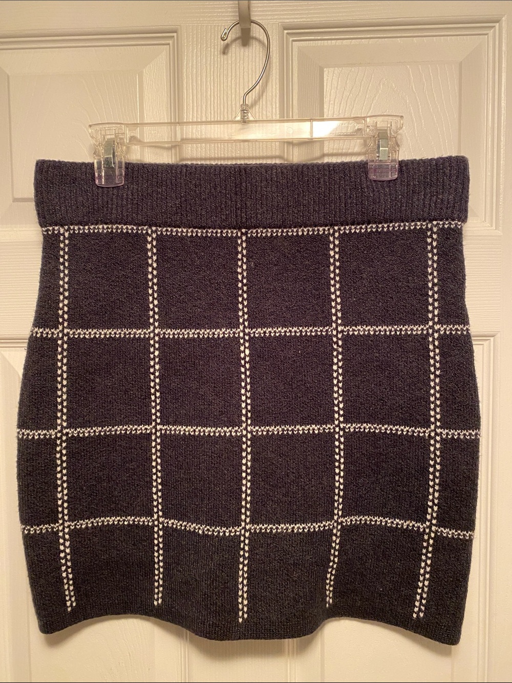 A New Day Windowpane Knit Mini Skirt - Navy /White…size L
